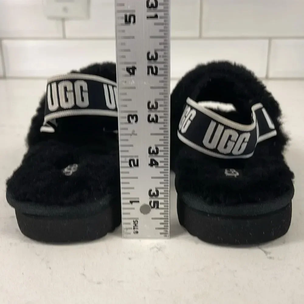 UGG Disco Slide Kids Black Fluffy Sandals - Slippers Size 13